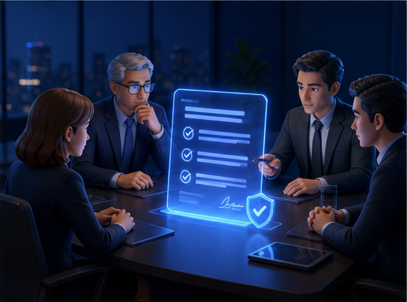 Executives reviewing an official clarification document