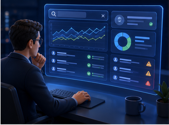 Analyst reviewing a branded search reputation dashboard